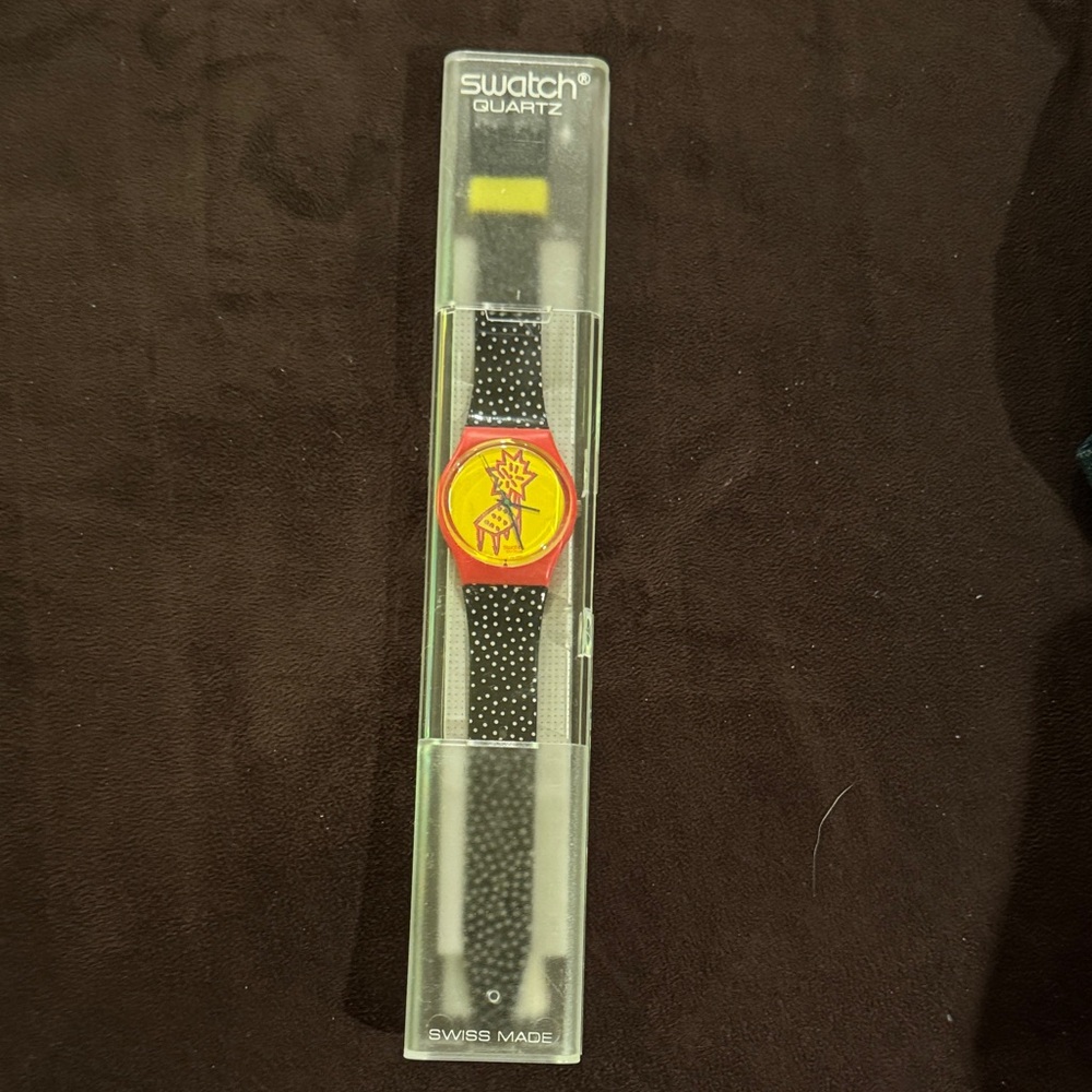 Swatch Red and Yellow Watch with Black Strap